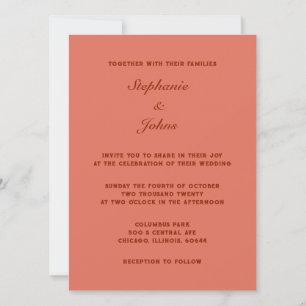 Classic Terracotta Warm Earth Colour Simple Weddin Invitation