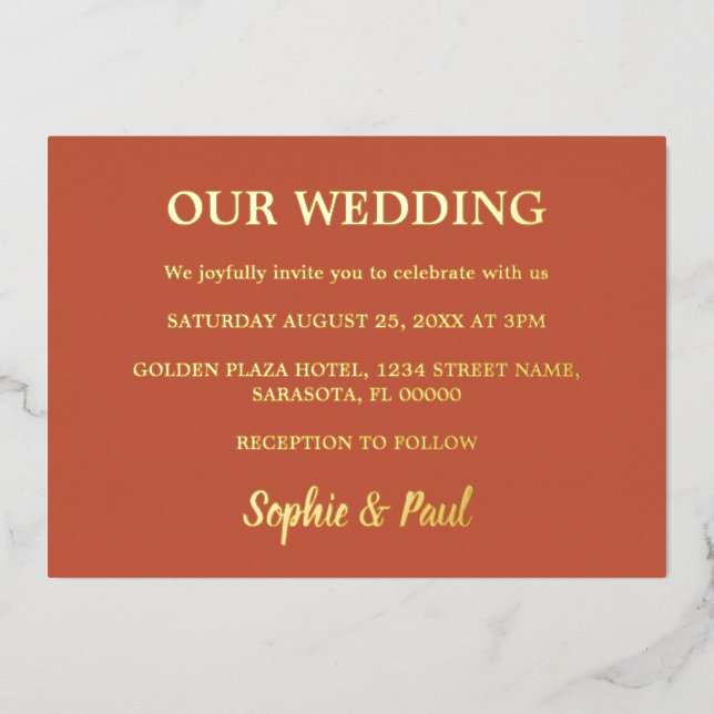 Classic Terracotta Wedding Foil Invitation (Front)