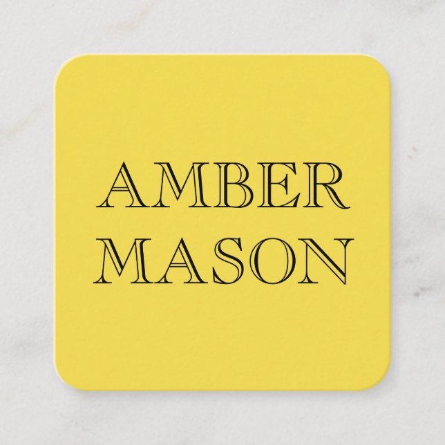 Classic Text Simple Minimalist Yellow Square Business Card (Front)