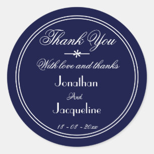 Classic Thank You Custom Names Navy Blue Wedding Round Sticker