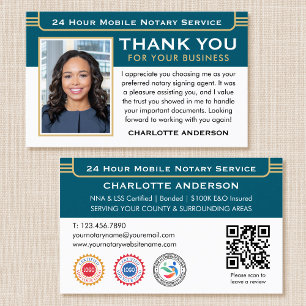 Classic Thank You Notary Public Photo QR Code Teal Business Card