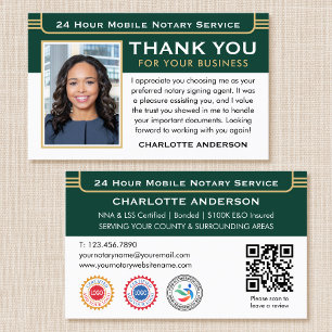 Classic Thank You Notary Public Photo QR Green Business Card