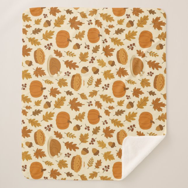 Classic Thanksgiving patterned  Sherpa Blanket (Front)