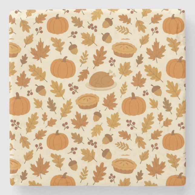 Classic Thanksgiving patterned  Stone Coaster (Front)