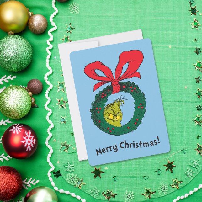 Classic The Grinch | Christmas Wreath Holiday Card (Card on table)