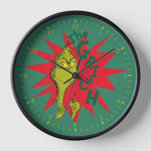 Classic The Grinch   Red Starburst Clock