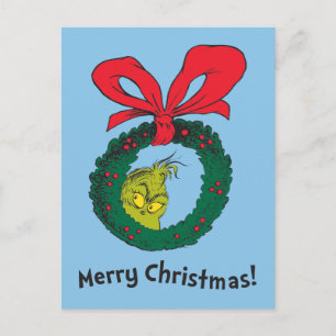 Classic The Grinch   Wreath Postcard