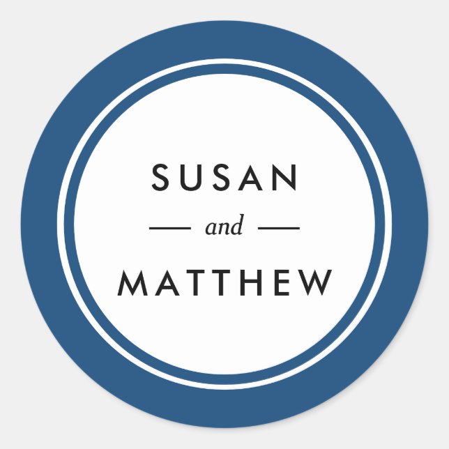 Classic Thick Border Navy Blue Personalised Round Sticker (Front)