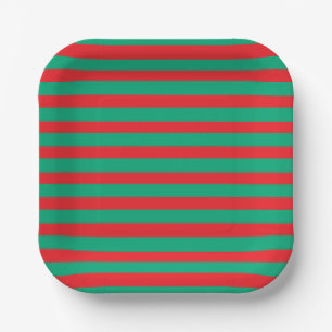 Classic Thick Red and Green Horizontal Striped  Paper Plate