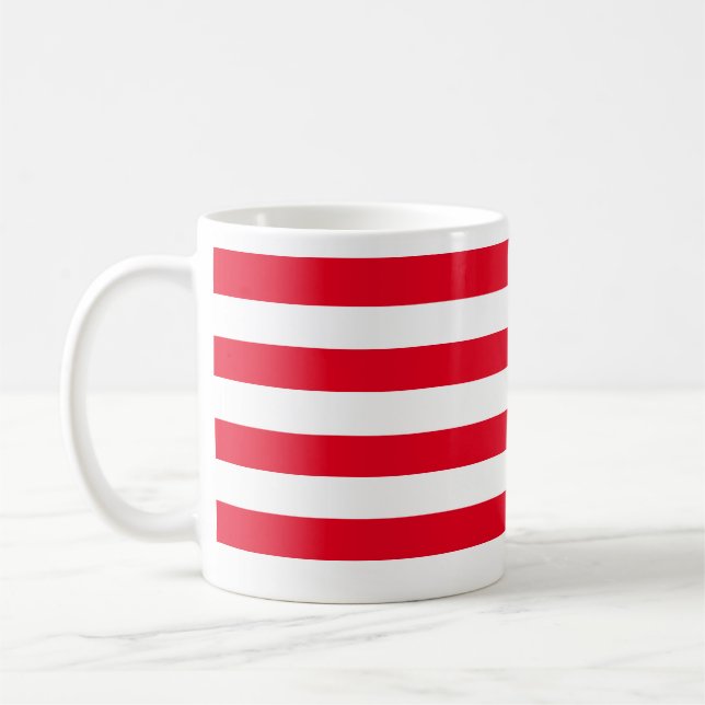 Classic Thick Red and White Horizontal Striped  Coffee Mug (Left)