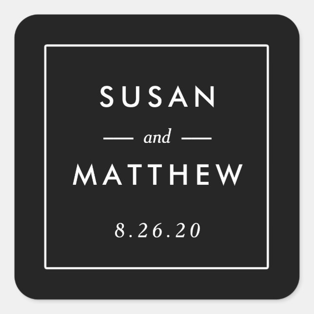 Classic Thin Border Custom Wedding Sticker, Black Square Sticker (Front)
