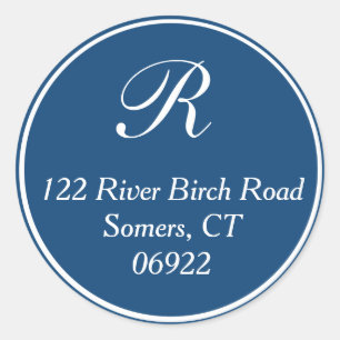 Classic Thin Border Monogram Address Seal Navy