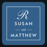 Classic Thin Border Monogram Sticker, Navy Blue Square Sticker<br><div class="desc">Classic Thin Border Monogram Sticker,  Navy Blue
A simple yet classic personalised monogram wedding sticker.  Use as an envelope seal or favour tag.  Change your information using the template form.</div>