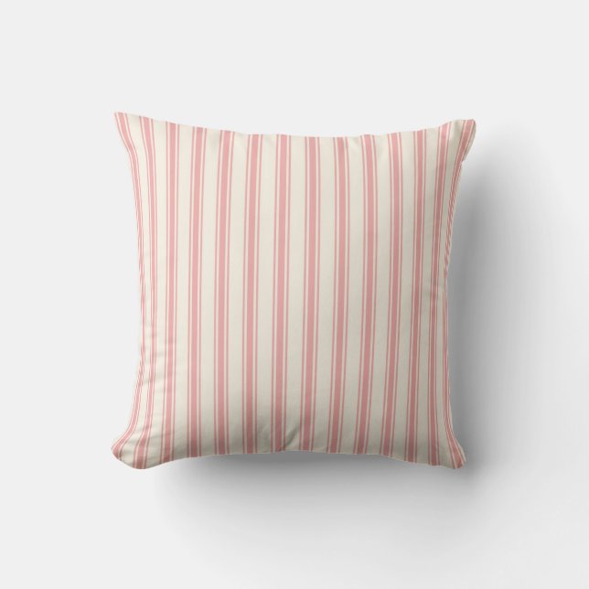 Classic Ticking Stripe Pattern Pink and Cream Cushion (Front)