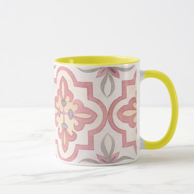 Classic tile gift set Mum favourite pattern pink Mug (Right)
