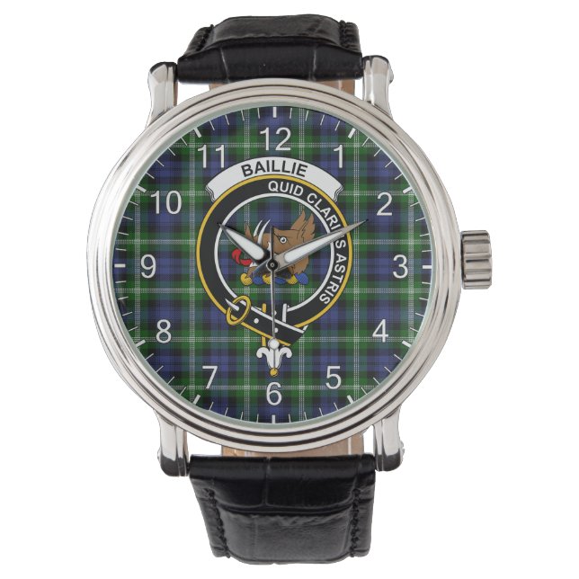 Classic Timeless Clan Baillie Tartan Badge Plaid Watch (Front)