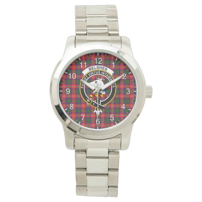 Classic Timeless Clan Belshes Tartan Badge Plaid Watch (Front)