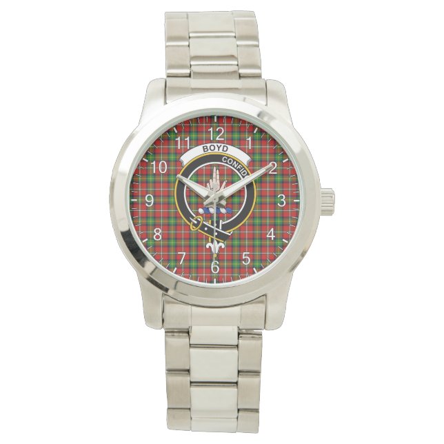Classic Timeless Clan Boyd Tartan Badge Plaid Gift Watch (Front)