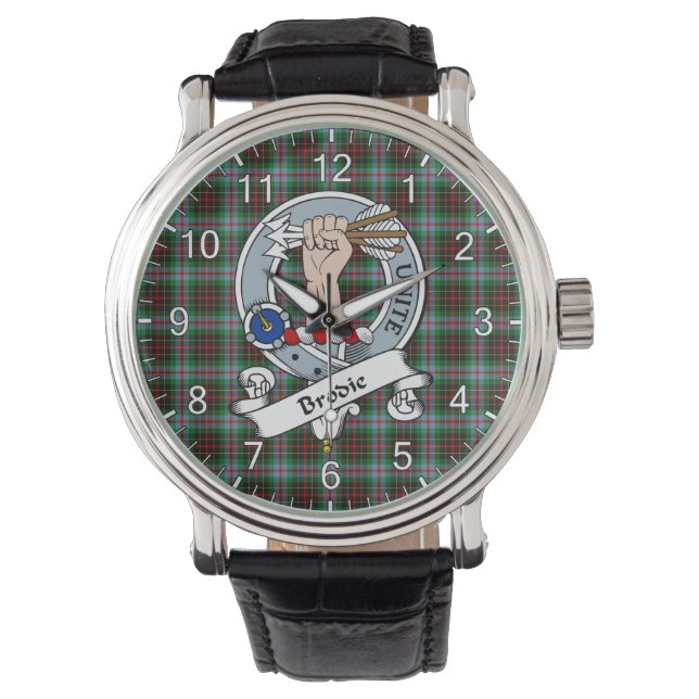 Classic Timeless Clan Brodie Modern Tartan Badge Watch (Front)