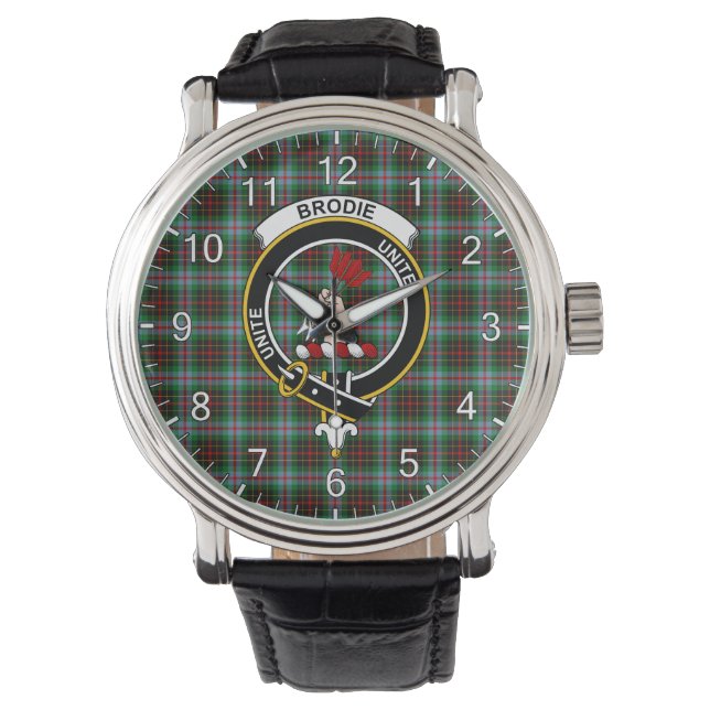 Classic Timeless Clan Brodie Tartan Badge Plaid Watch (Front)