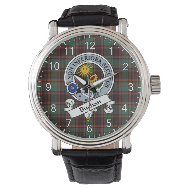 Classic Timeless Clan Buchan Ancient Badge Tartan Watch (Front)