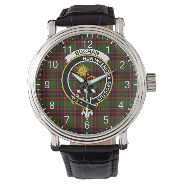 Classic Timeless Clan Buchan Tartan Badge Plaid Gi Watch (Front)