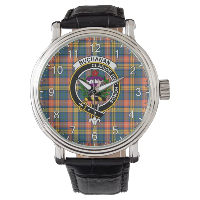 Classic Timeless Clan Buchanan Tartan Badge Plaid  Watch (Front)