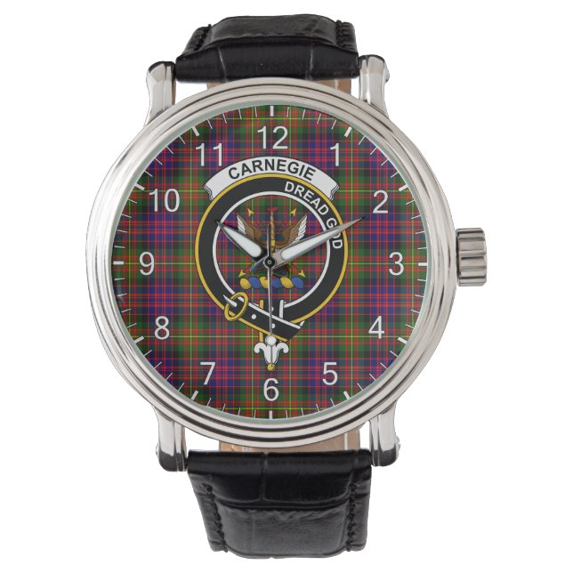Classic Timeless Clan Carnegie Modern Tartan Badge Watch (Front)