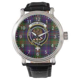 Classic Timeless Clan Chalmers Tartan Badge Plaid  Watch
