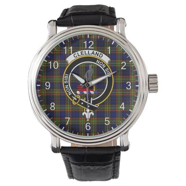 Classic Timeless Clan Clelland Tartan Badge Plaid  Watch (Front)