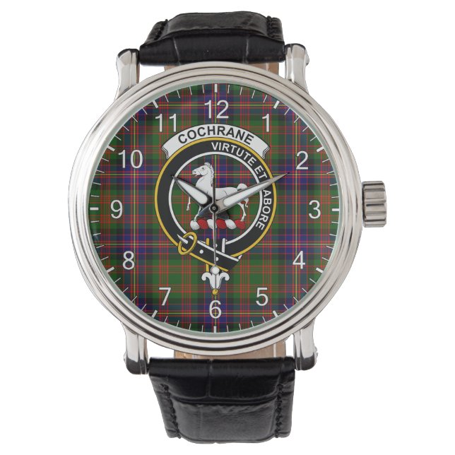 Classic Timeless Clan Cochrane Tartan Badge Plaid  Watch (Front)