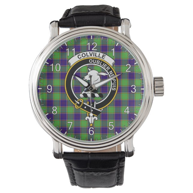 Classic Timeless Clan Colville Tartan Badge Plaid  Watch (Front)