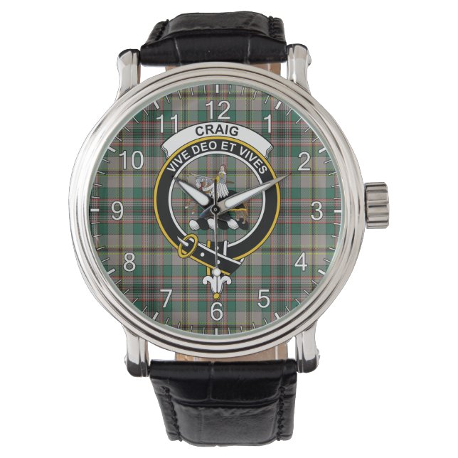 Classic Timeless Clan Craig Ancient Tartan Badge  Watch (Front)