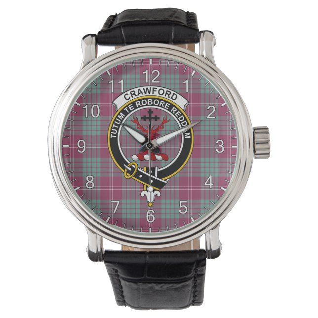 Classic Timeless Clan Crawford Ancient Tartan Badg Watch (Front)