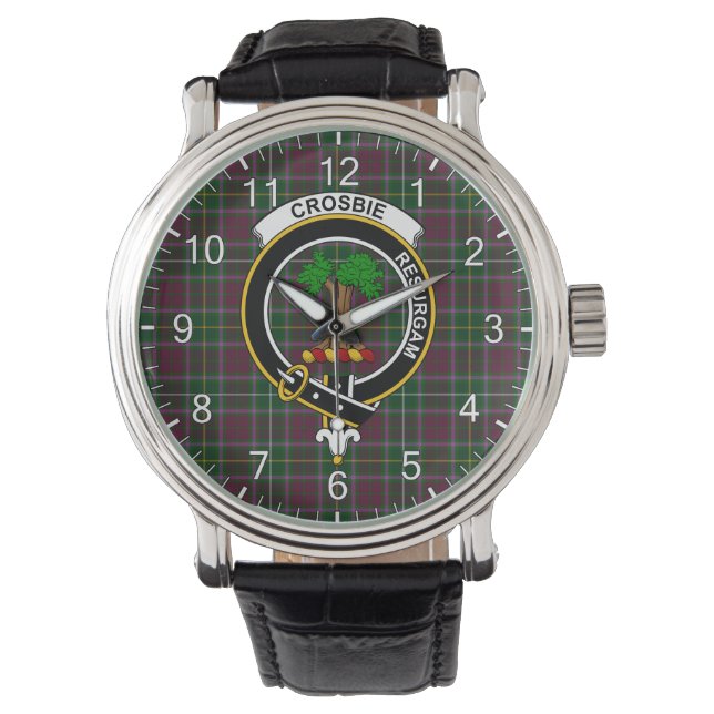 Classic Timeless Clan Crosbie Tartan Badge Plaid Watch (Front)
