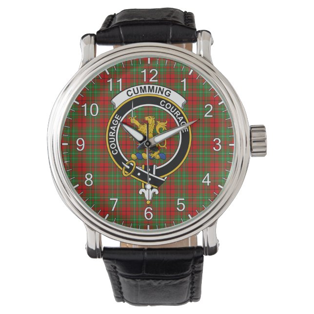 Classic Timeless Clan Cumming Modern Tartan Badge  Watch (Front)