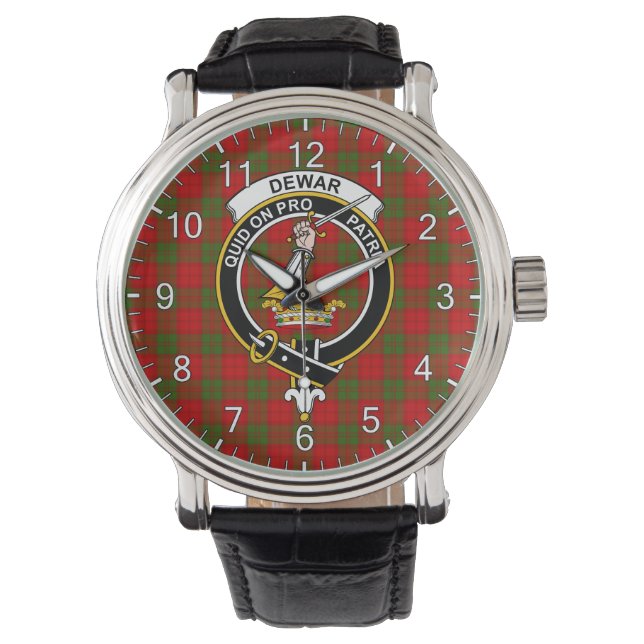 Classic Timeless Clan Dewar Tartan Badge Plaid Watch (Front)