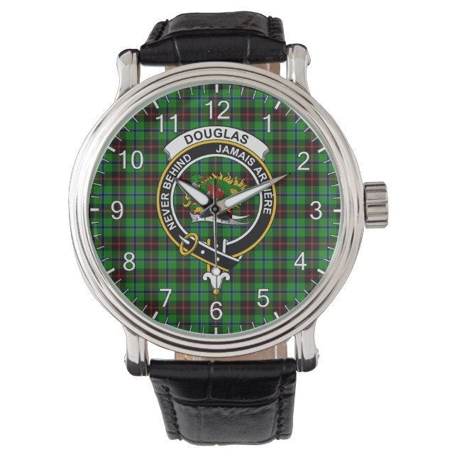 Classic Timeless Clan Douglas Hunting Tartan Badge Watch (Front)