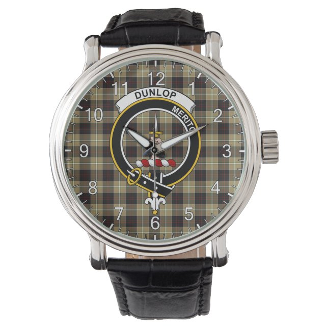Classic Timeless Clan Dunlop Hunting Tartan Badge  Watch (Front)
