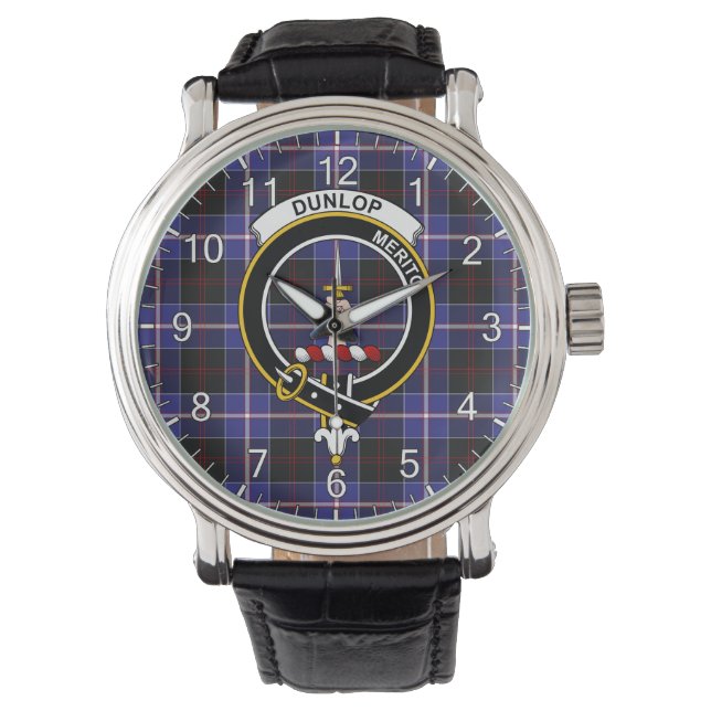 Classic Timeless Clan Dunlop Modern Tartan Badge Watch (Front)