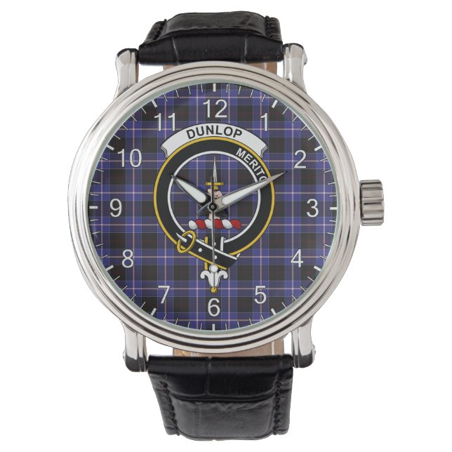 Classic Timeless Clan Dunlop Tartan Badge Plaid Watch (Front)