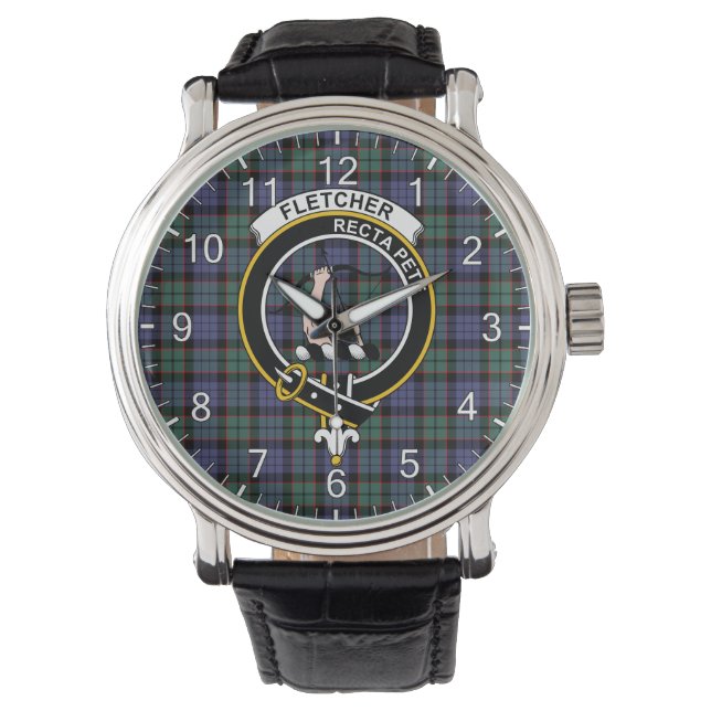Classic Timeless Clan Fletcher Modern Tartan Badge Watch (Front)