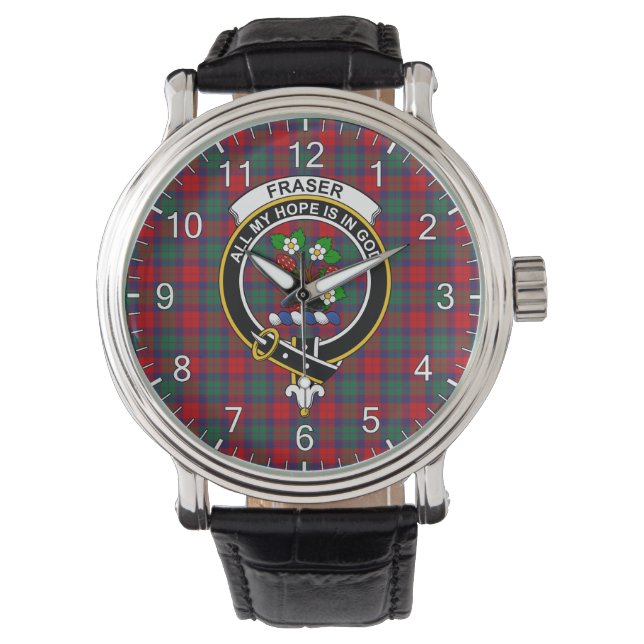 Classic Timeless Clan Fraser of Altyre Tartan Badg Watch (Front)