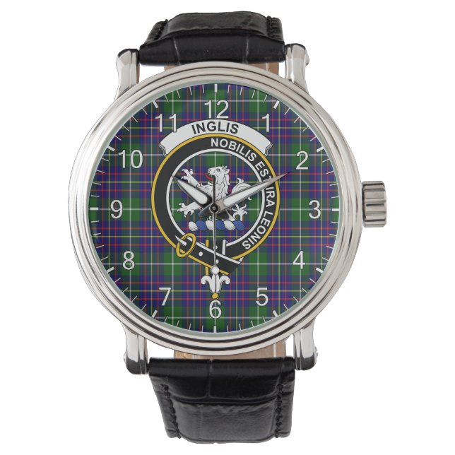 Classic Timeless Clan Inglis Tartan Badge Plaid Watch (Front)