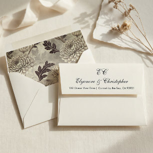 Classic Timeless Ivory Floral Calligraphy Wedding Envelope