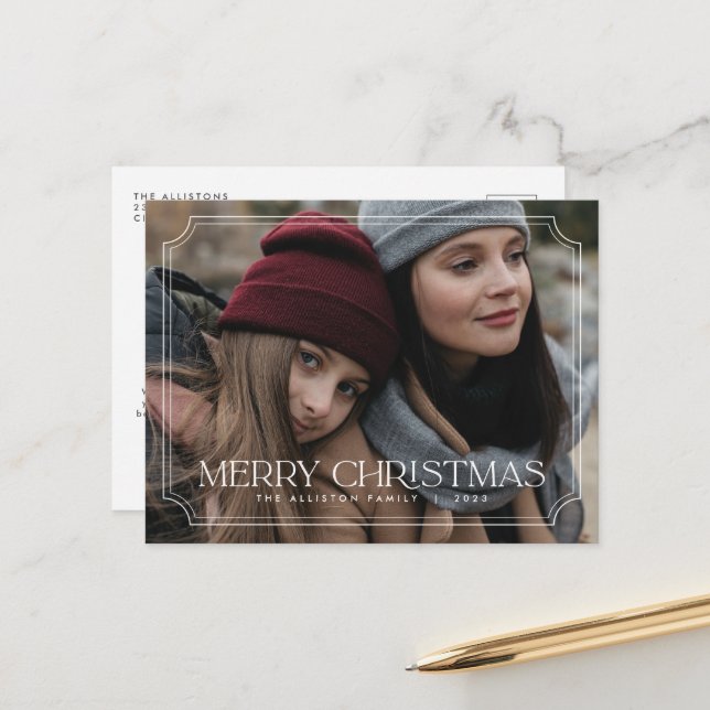 Classic Timeless Merry Christmas Holiday Postcard (Front/Back In Situ)