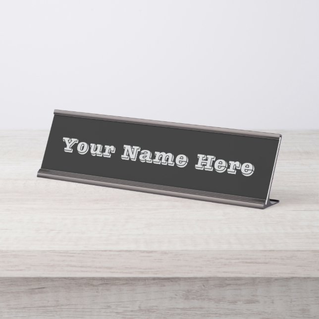 Classic Timeless Traditional Black Solid Colour Desk Name Plate (Front)