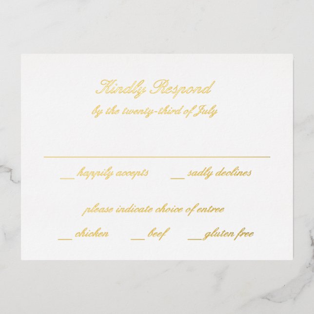 Classic Timeless Wedding RSVP Foil Invitation Postcard (Front)