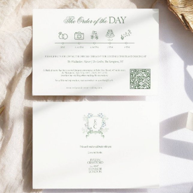 Classic Timeline Monogram Crest Wedding  Enclosure Card (Creator Uploaded)