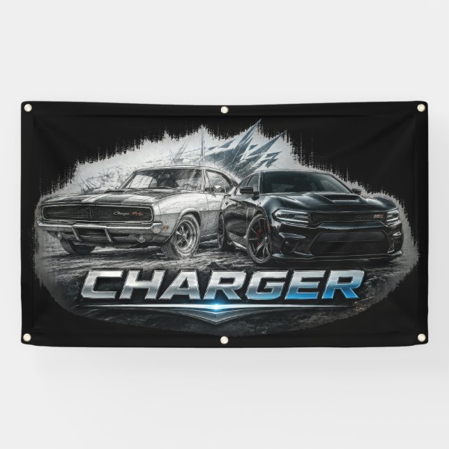 Classic to Modern Charger Muscle Car Evolution Banner (Horizontal)